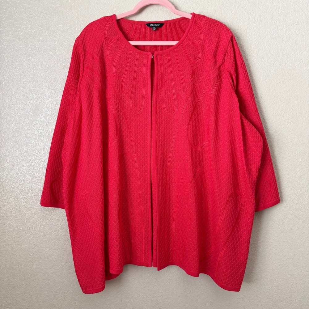 Misook Cardigan Sweater Womens 3X Coral Textured Knit Open Front 3/4 Sleeve - Picture 3 of 12